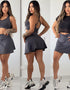 CONJUNTO IBIZA- FALDA SHORT +TOP+ BLUSA EN MALLA